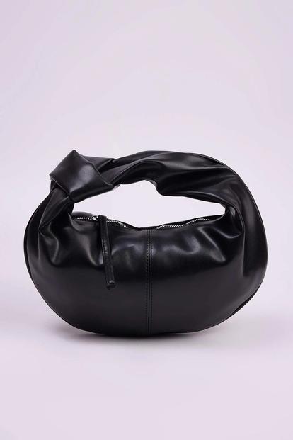 Black Oval Knot-Handle Mini Shoulder Bag