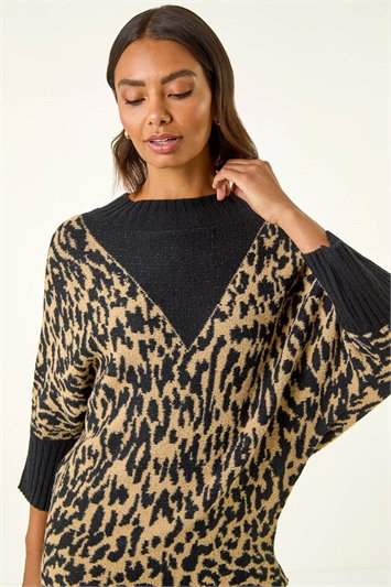 Black Animal Print Knit Jumper