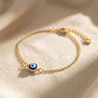 Metallic Turkish Blue Evil Eye Friendship Gold Plated Bracelet
