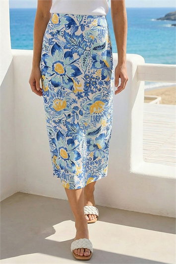 Floral Print Stretch Midi Skirt 17077809