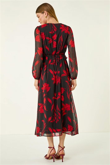 Floral Frill Chiffon Midi Dress 14808378