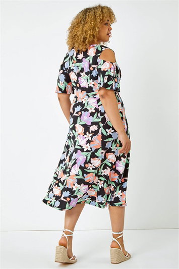 Curve Cold Shoulder Floral Wrap Dress 14378408