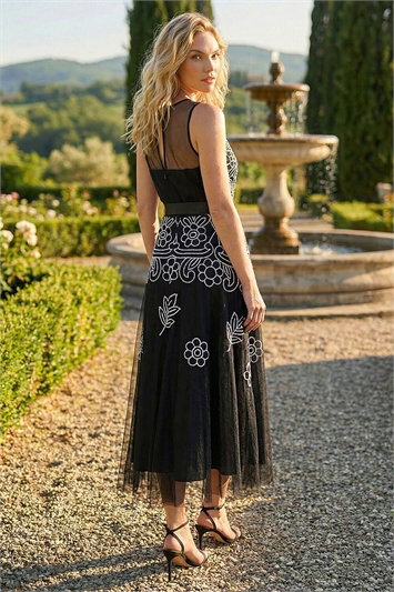 Floral Embroidered Mesh Midi Dress 14892308