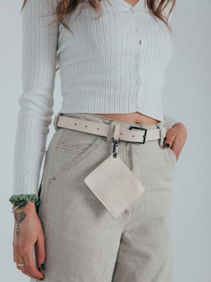 Blue Pu Leather Belt With Dettachable Card Holder