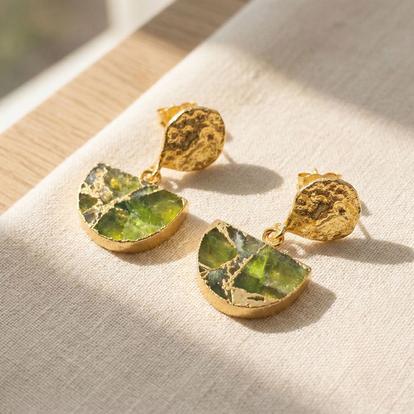 Metallic Hammered Peridot August Birthstone Earrings