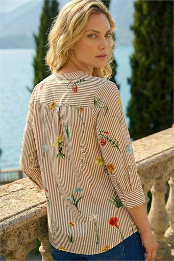 Floral Stripe Pleated Top 20239216