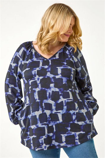 Curve Abstract Print Swing Tunic Top 19367260