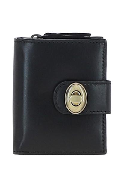 Black Real Leather Purse With Turnlock & Zip Pocket