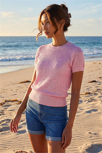 Pink Sequin Knitted Top