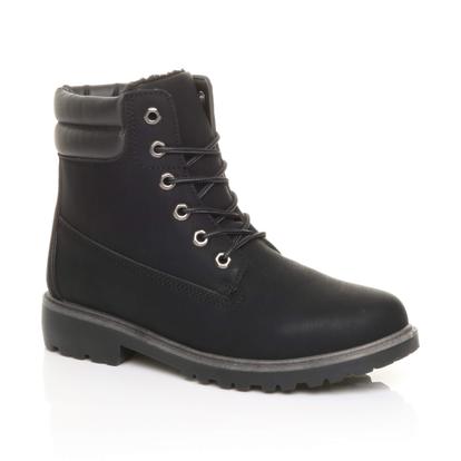 Black Low Heel Lace Up Biker Worker Boots