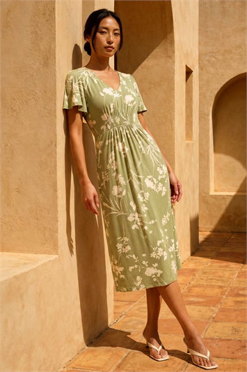 Petite Floral Shirred Waist Dress 14816340