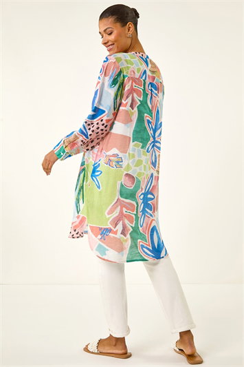 Abstract Print Button Up Longline Blouse 10222969