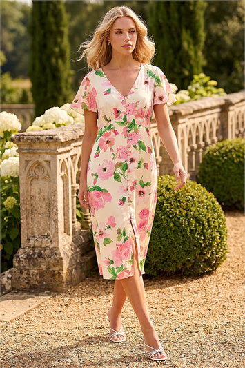 Petite Floral Print Button Dress 14823438