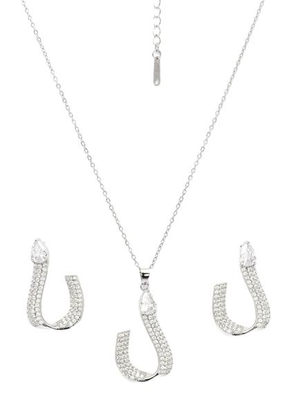 Metallic Shimmering Charm Horseshoe Earrings And Necklace Set