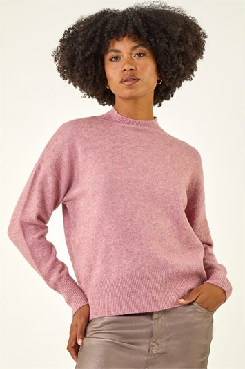 Pink Sparkly High Neck Knit Jumper