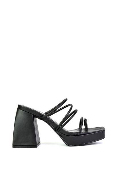 Pink 'Colt' Strappy Square Toe High Block Heel Platform Mule Sandals