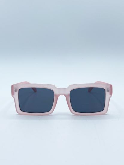 Pink Square Frame Sunglasses In Matte Pink With Black Lenses