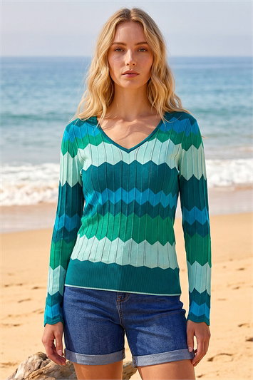Blue Wave V-Neck Knit Jumper