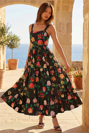 Floral Print Tiered Midi Dress 14901408