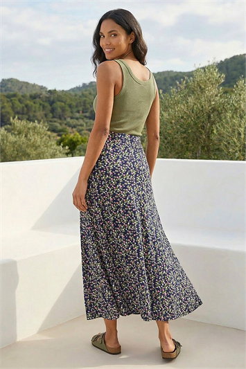Leaf Print Stretch Midi Skirt 17078060