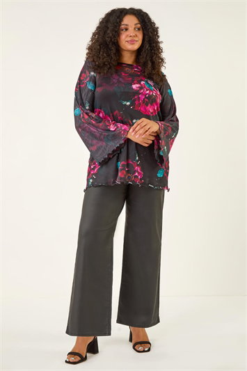 Curve Floral Mesh Print Top 19465078