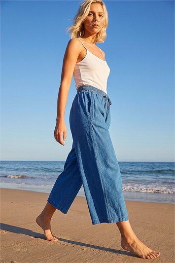 Blue Petite Washed Denim Look Trouser