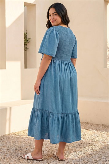 Curve Denim Shirred Midi Dress 14688909
