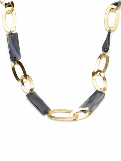 Grey Mixed Link Shell Accent Necklace