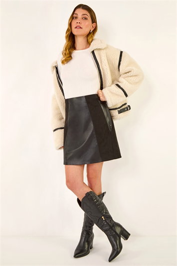 Faux Suede Mix Stretch Skirt 17071408