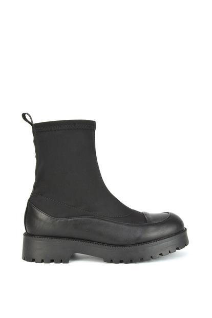 Black 'Kerry' Sock Ankle Boots Flat Biker Booties