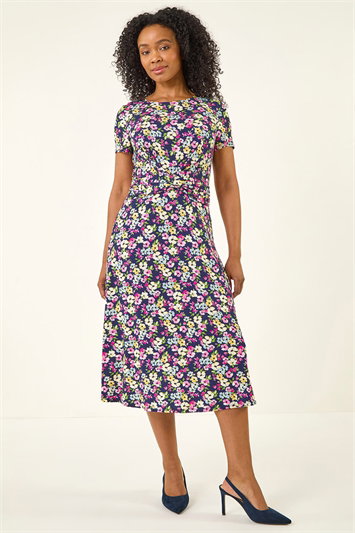 Petite Floral Twist Front Midi Dress 14915760