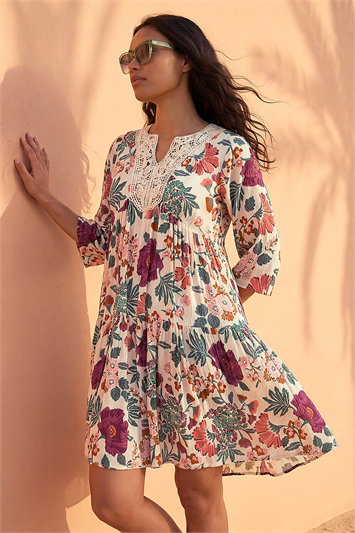 Floral Trim Smock Dress 14833924
