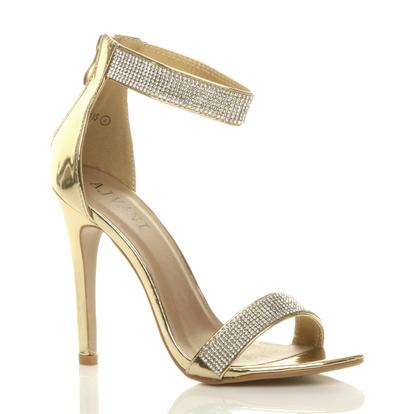 Metallic Diamante Barely There High Heeled Sandals