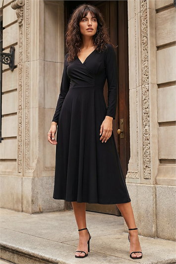 Gathered Mock Wrap Midi Dress 14843708