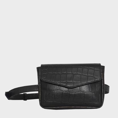 Black 'Camella' Croc Leather Bum Belt Waist Festival Bag