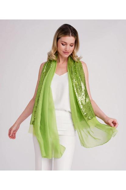 Green Chrystal - Embellished Occasion Scarf - Light Green