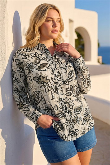 Curve Metallic Stripe Floral Shirt 10232357