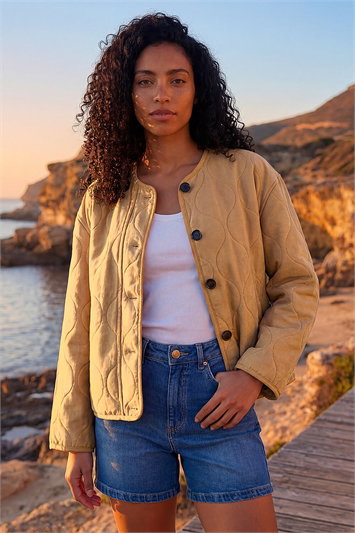White Cotton Twill Quilted Jacket