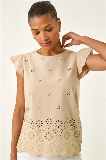 White Broderie Hem Stretch Top