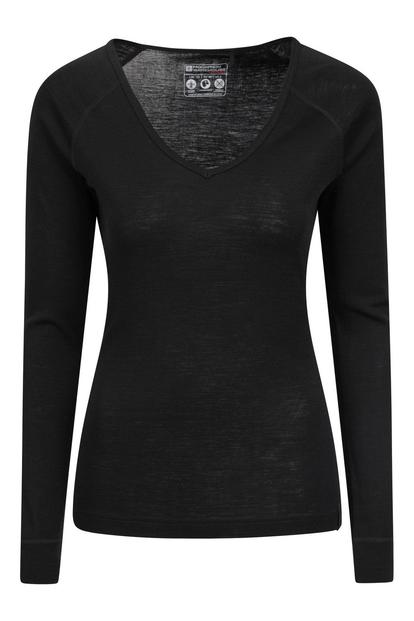 Black Merino Wool V Neck Top