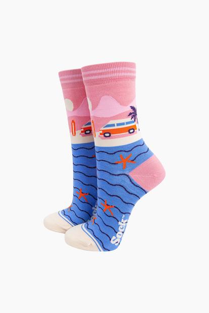 Pink Beach Campervan Bamboo Socks In Pink