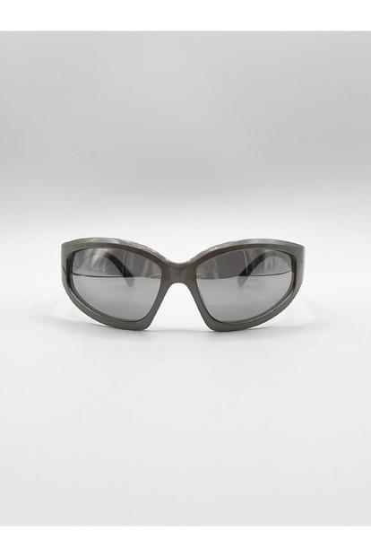 Metallic Silver Racer Wrap Sunglasses