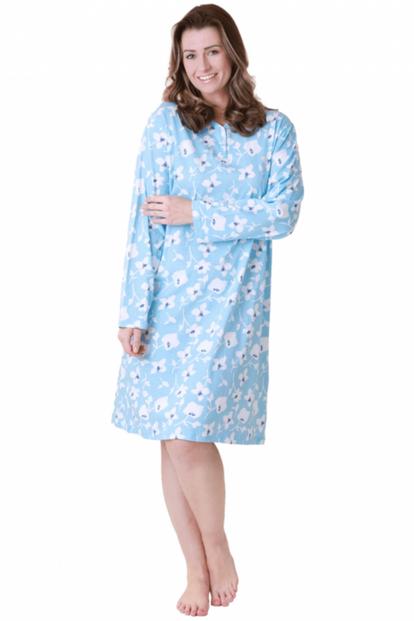 Pink 100% Cotton Knee Length Long Sleeved Nightdress