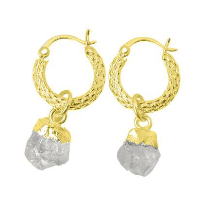 Metallic Raw Moonstone June Birthstone Huggie Hoops Gold Vermeil Plated Gemstone Earrings