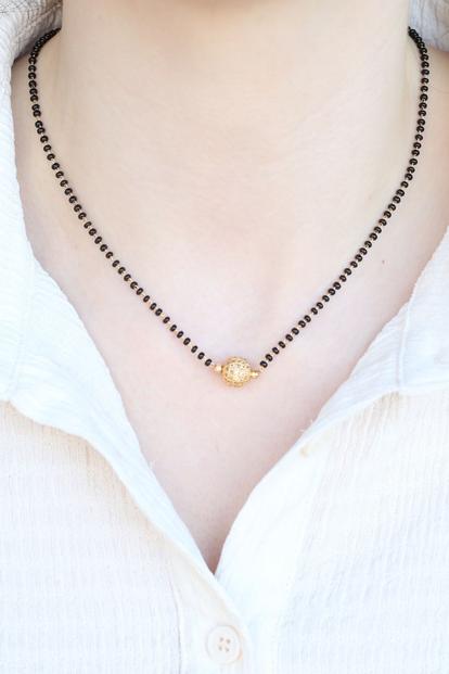 Metallic Indian Gold Plated Black Bead Everyday Mangalsutra Minimalist Nazaria Necklace