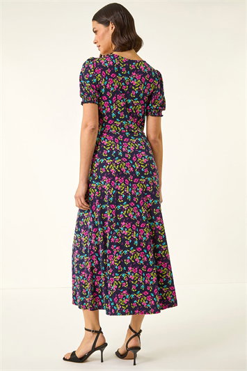 Floral Print Ruched Stretch Midi Dress 14828572