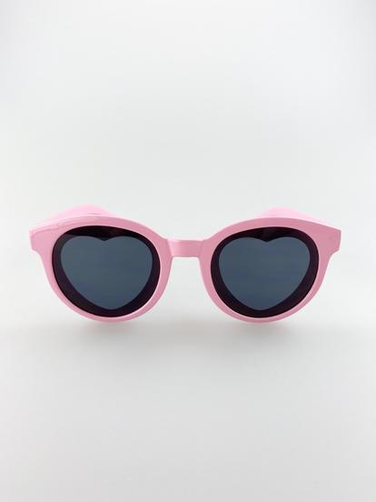 Pink Plastic Round Frame Sunglasses With Heart Lenses