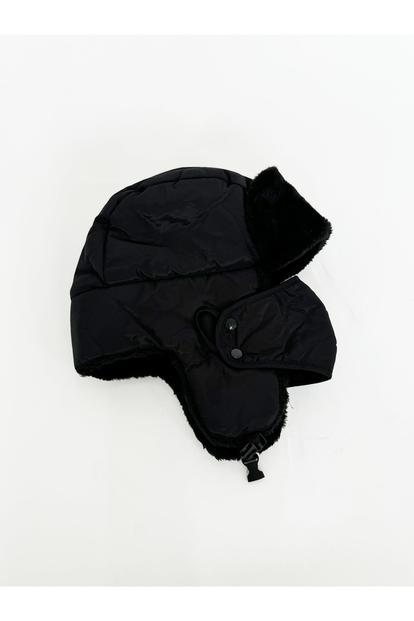 Black Lined Trapper Hat Detachable Mouth Cover