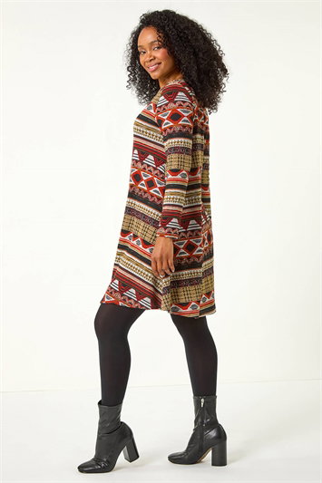 Petite Aztec Print Swing Stretch Dress 14613864