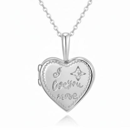 Metallic I Love You More Heart Charm Sterling Silver Locket Necklace